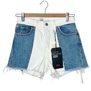 Levis Wedgie Shorts Womens 24 Patchwork Cutoff High Rise Denim Jean Colorblock